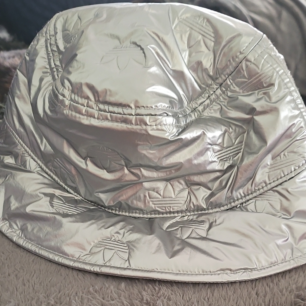 Adidas Metallic Quilted Puffy Silver Bucket Hat - New with Tags